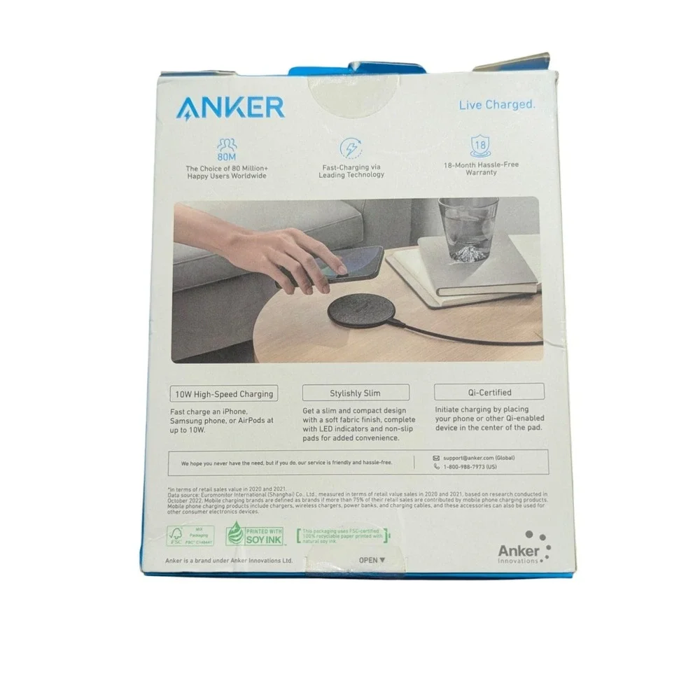 Bb.O Anker 318 Ultra-Slim Wireless Charging Pad 10W QI Cable & Charger Black
